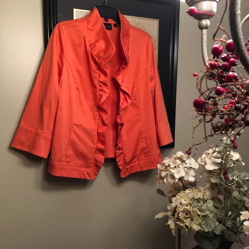 - TRIBAL orange light weight ruffle jacket, size 12